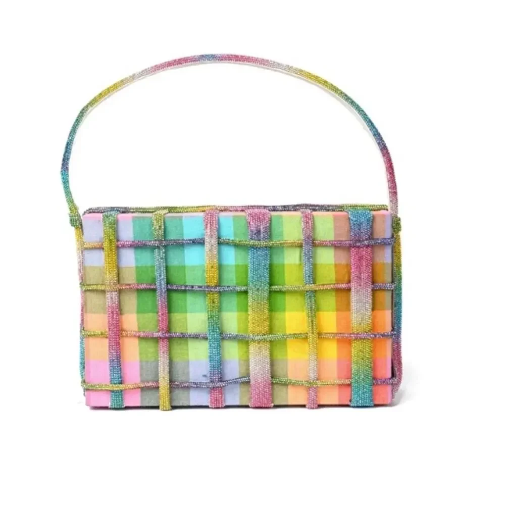 Simitri Rainbow Crystal Etoile Clutch NWT Multicolor Gingham Handcrafted